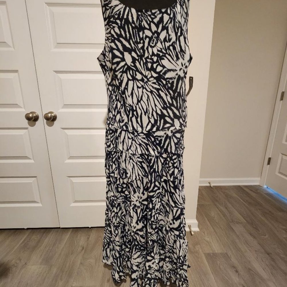 Jones New York Blue White Floral Print Sleeveless Dress, Size 20W